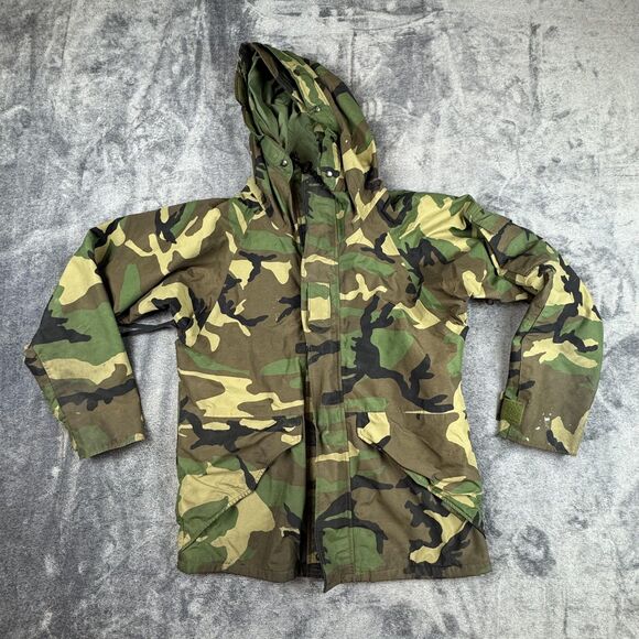 Vintage US Army ECWCS Camo Parka Small Short Woodland Camouflage Hooded Jacket - Picture 1 of 11
